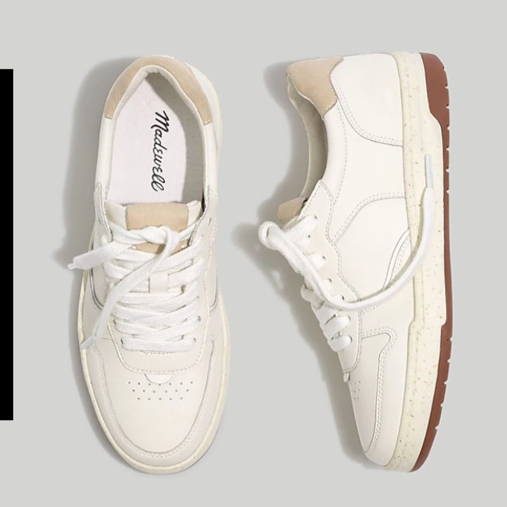 Madewell Court Sneakers in White Leather, 7.5